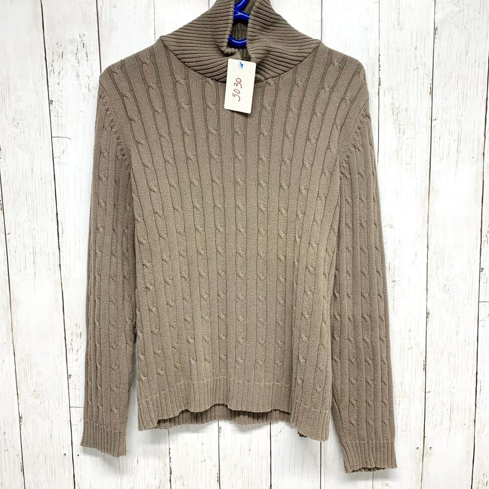 Liz & Co Sweater Women Chest 31" Medium Brown Turtleneck Cable Knit Long Sleeve